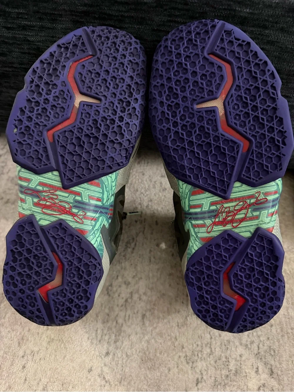 Nike LeBron 11… Men's Gray and Purple Basketball Sneakers with Teal Accents